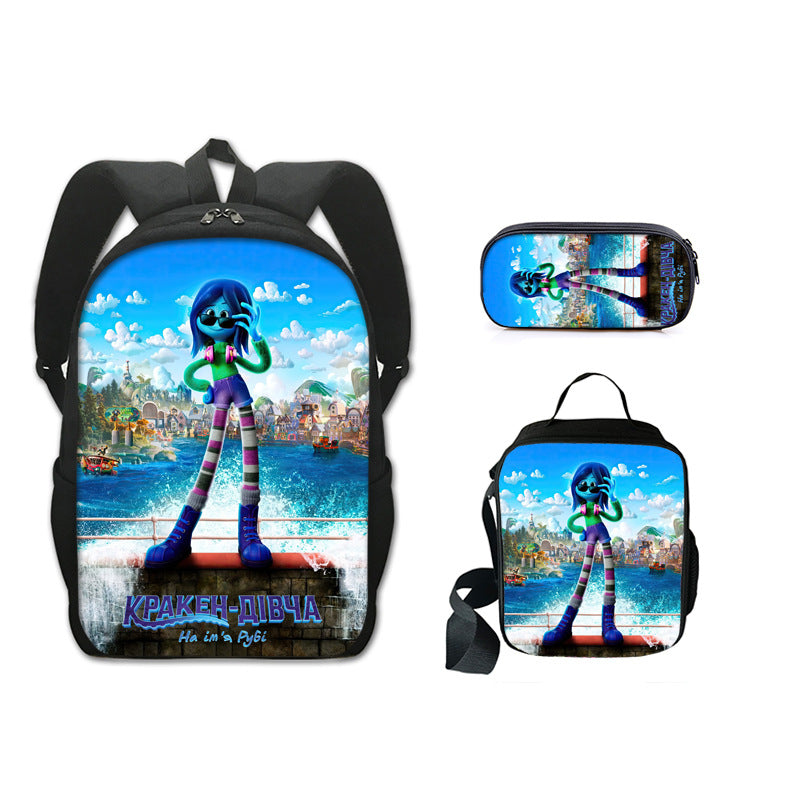 Ruby GillmanTeenage Kraken Full Printed Backpack Schoolbag Travel Notebook Bag Lunch Bag Pencil Bag for Kids Students 3PCS