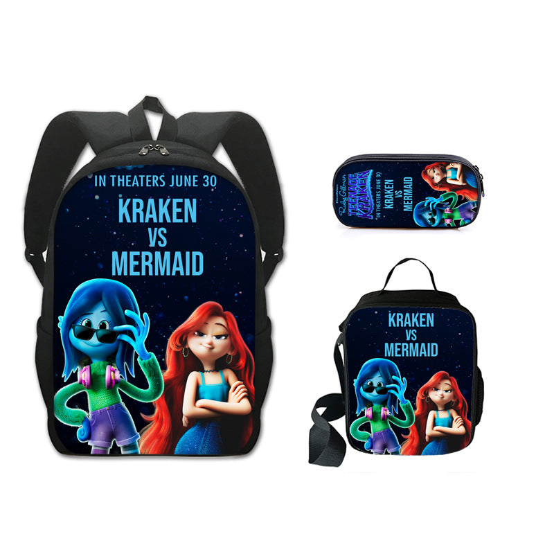 Ruby GillmanTeenage Kraken Full Printed Backpack Schoolbag Travel Notebook Bag Lunch Bag Pencil Bag for Kids Students 3PCS