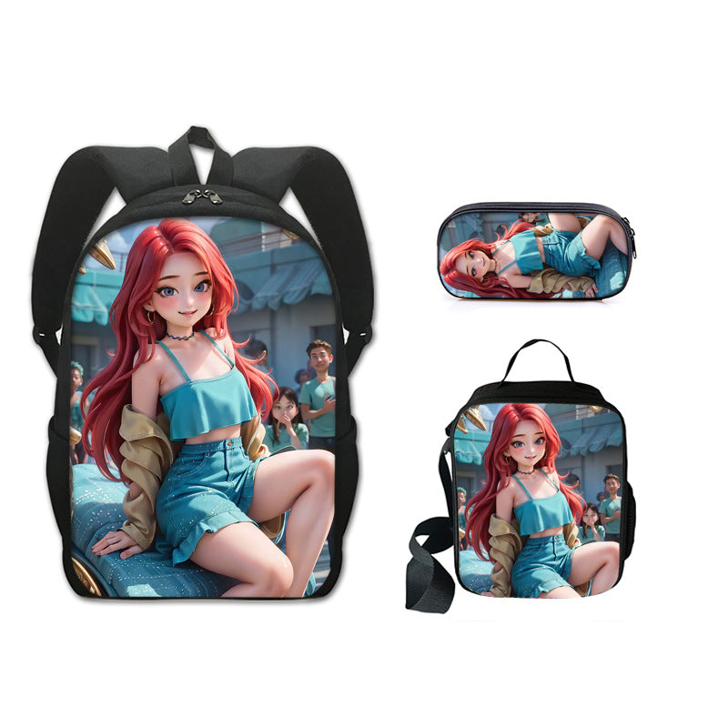 Ruby GillmanTeenage Kraken Full Printed Backpack Schoolbag Travel Notebook Bag Lunch Bag Pencil Bag for Kids Students 3PCS