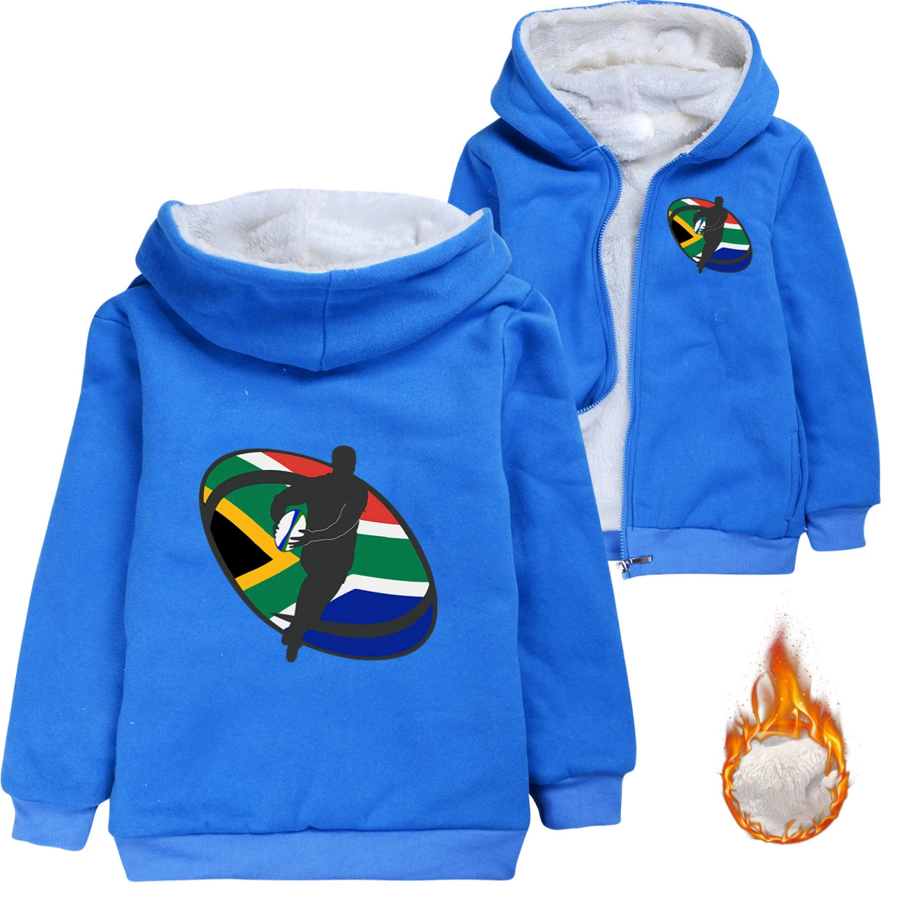 Rugby Sherpa Lined Hoodie Fleece Sweatshirt Full Zip Hooded Jacket for Kids
