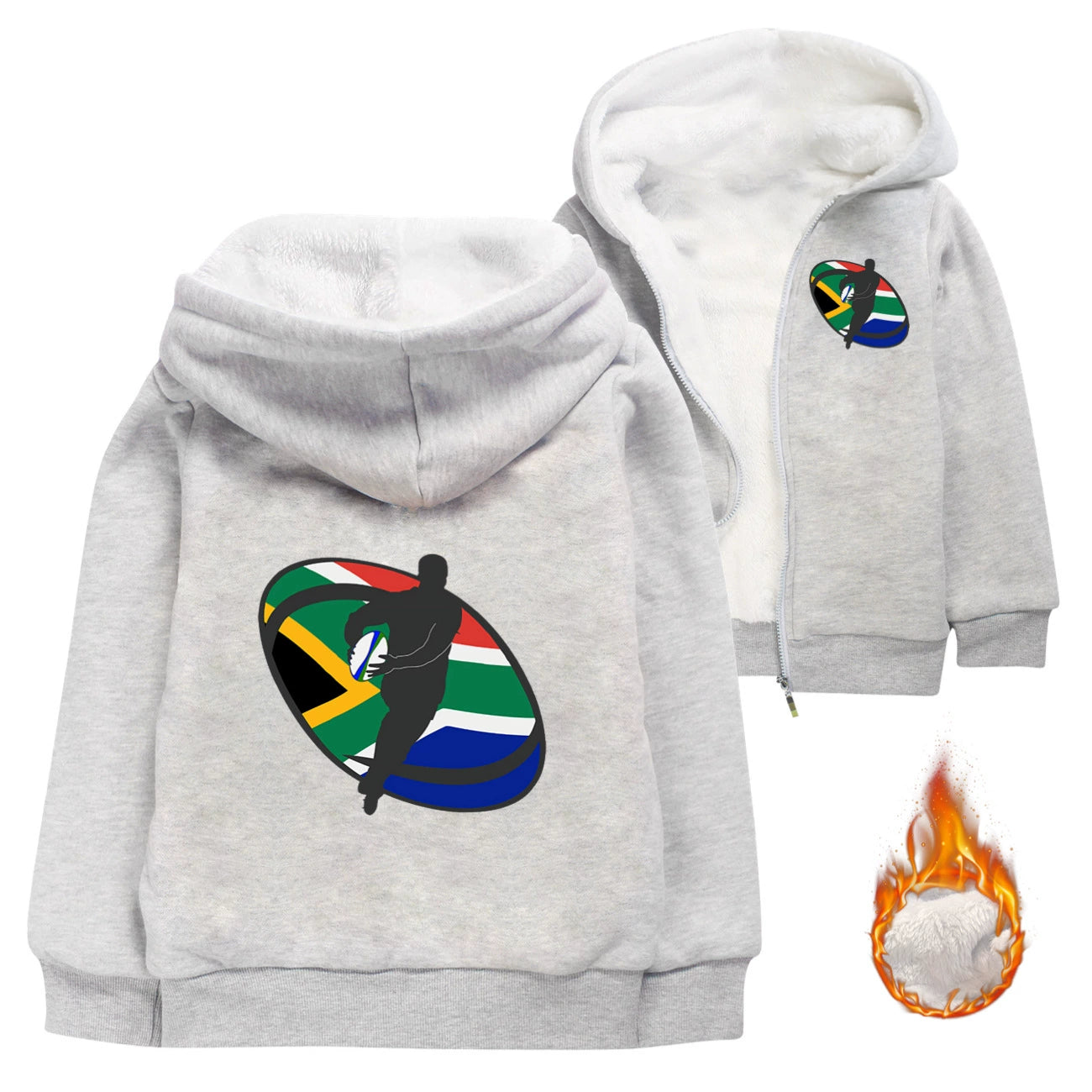 Rugby Sherpa Lined Hoodie Fleece Sweatshirt Full Zip Hooded Jacket for Kids