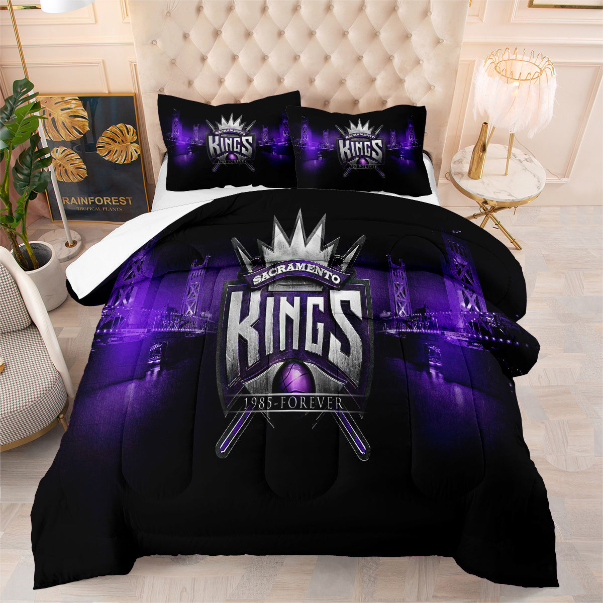 Sacramento Basketball Kings Comforter Pillowcases 3PC Sets All Season Reversible Quilted Duvet