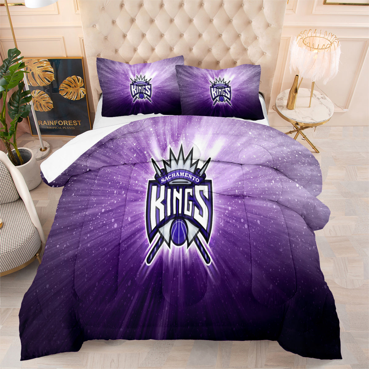 Sacramento Basketball Kings Comforter Pillowcases 3PC Sets All Season Reversible Quilted Duvet