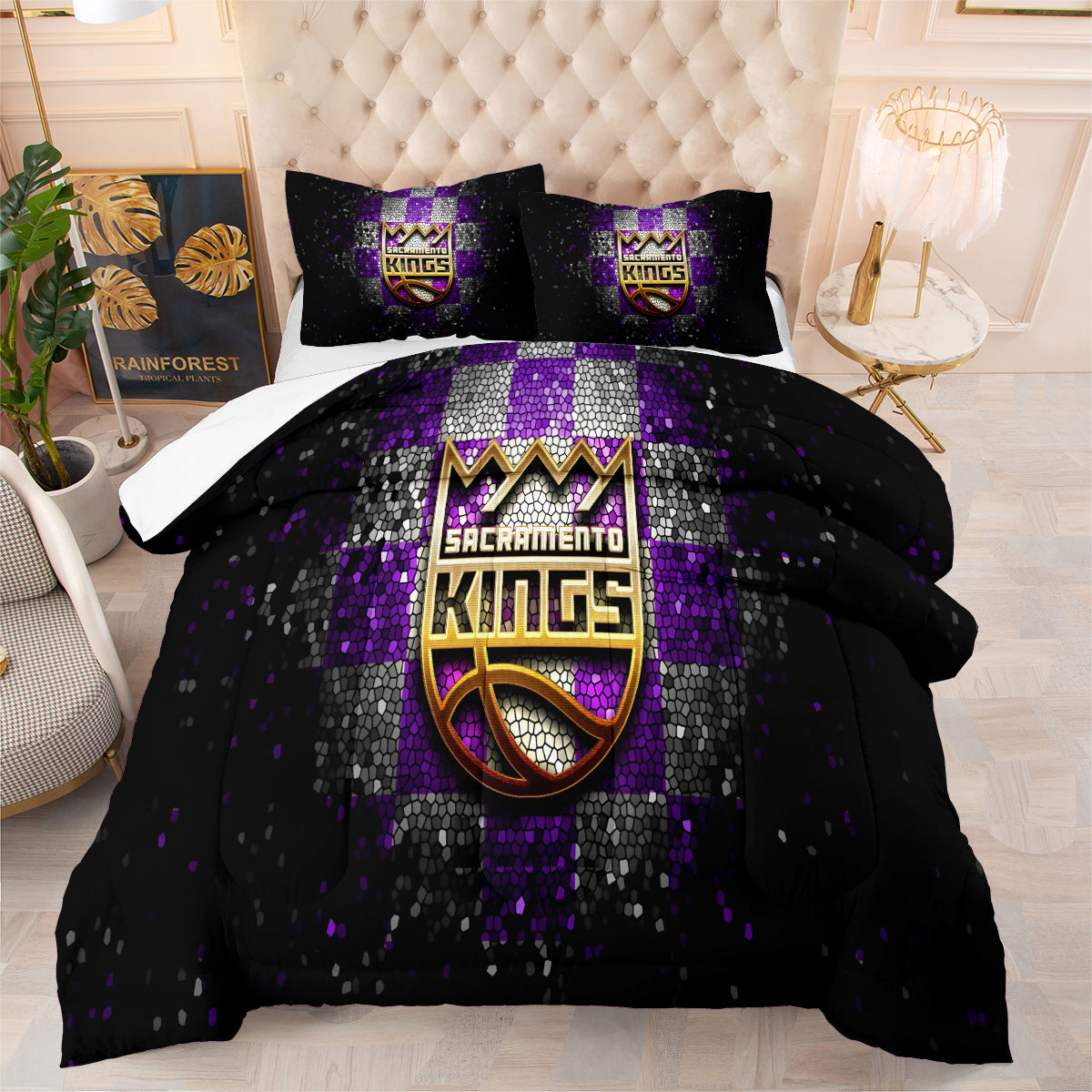 Sacramento Basketball Kings Comforter Pillowcases 3PC Sets All Season Reversible Quilted Duvet