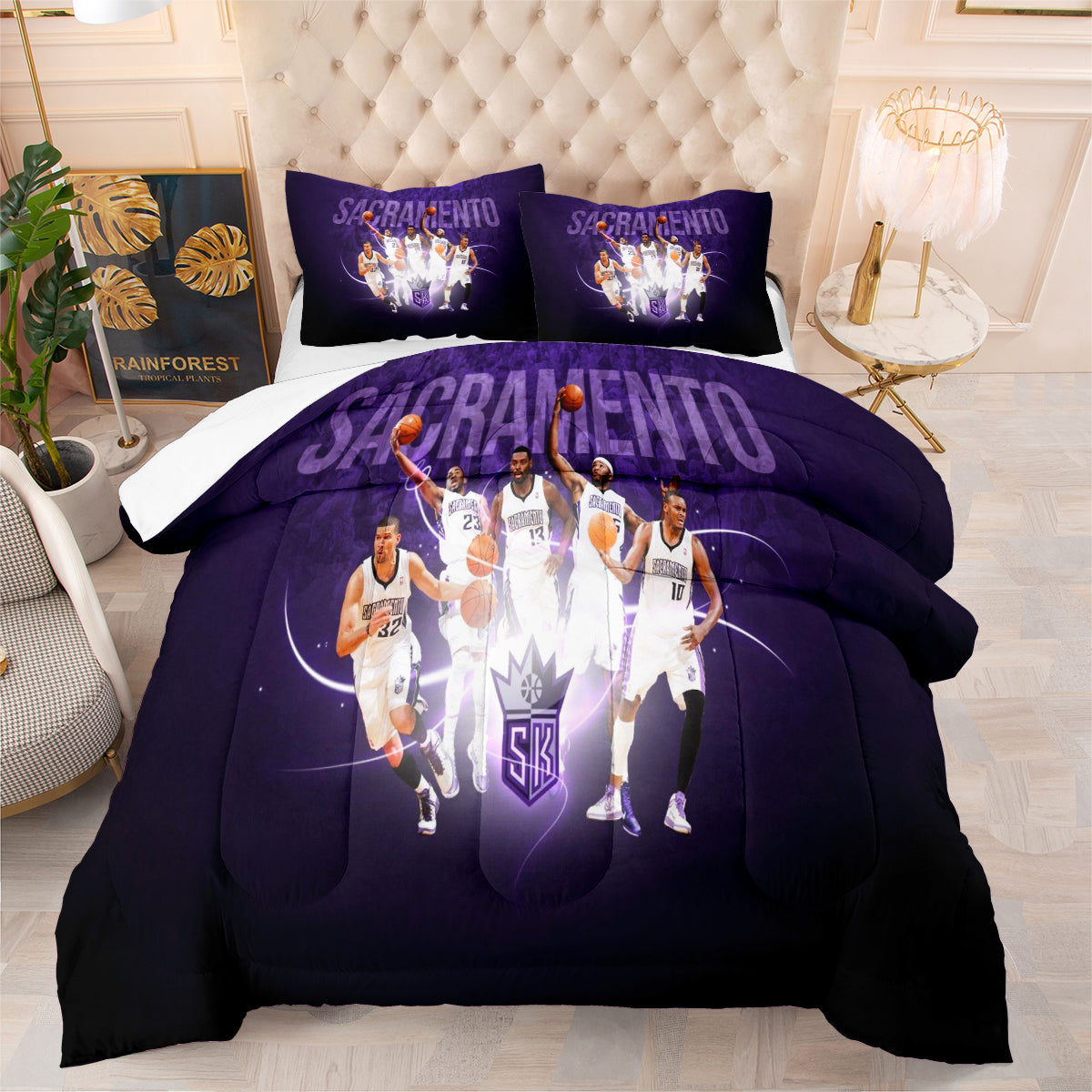 Sacramento Basketball Kings Comforter Pillowcases 3PC Sets All Season Reversible Quilted Duvet