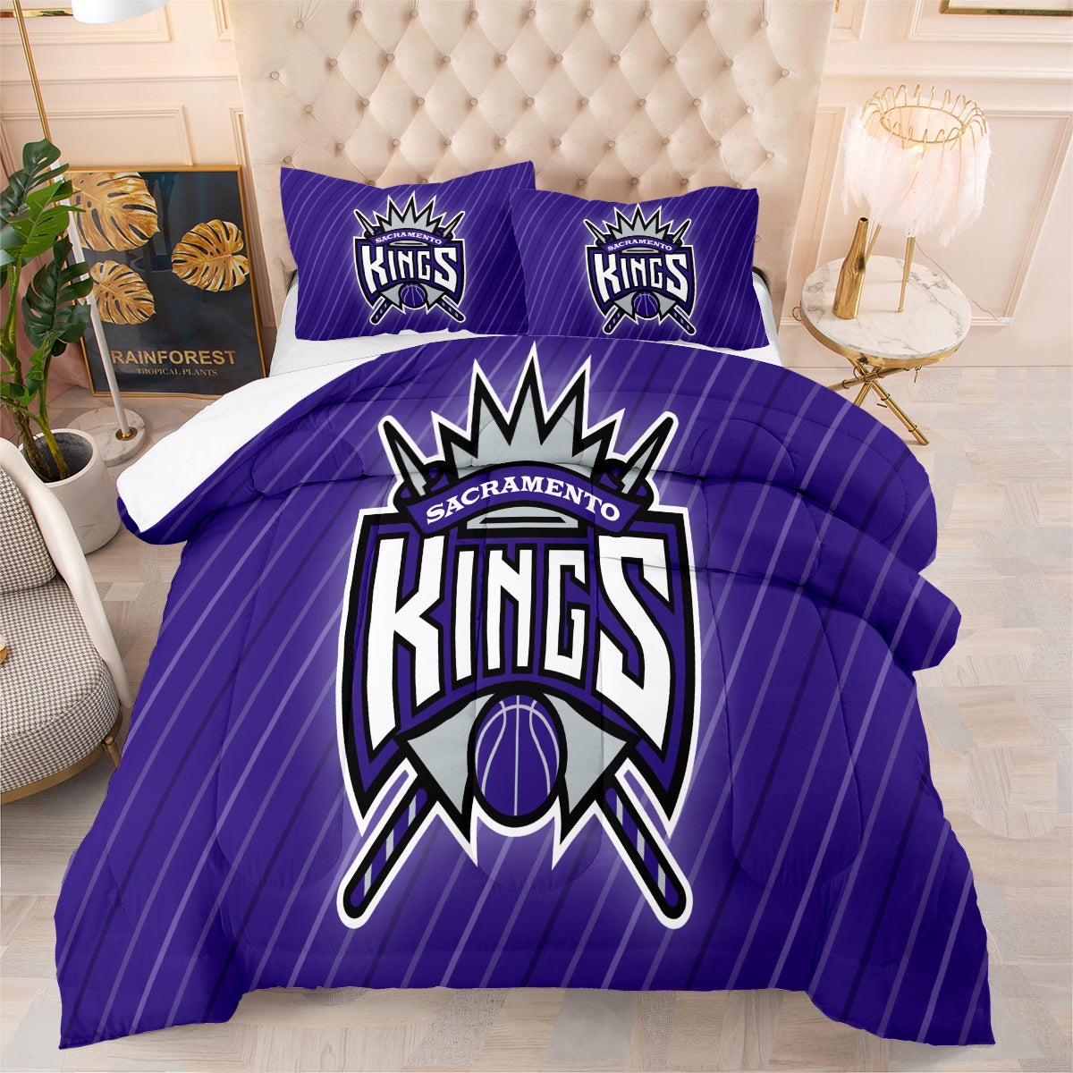 Sacramento Basketball Kings Comforter Pillowcases 3PC Sets All Season Reversible Quilted Duvet