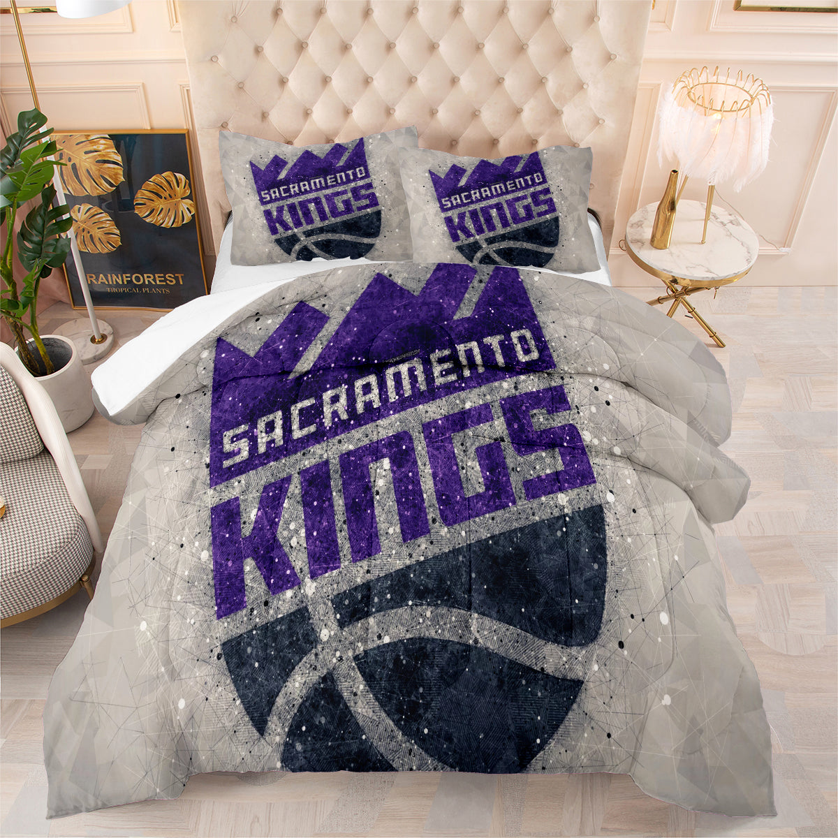 Sacramento Basketball Kings Comforter Pillowcases 3PC Sets All Season Reversible Quilted Duvet