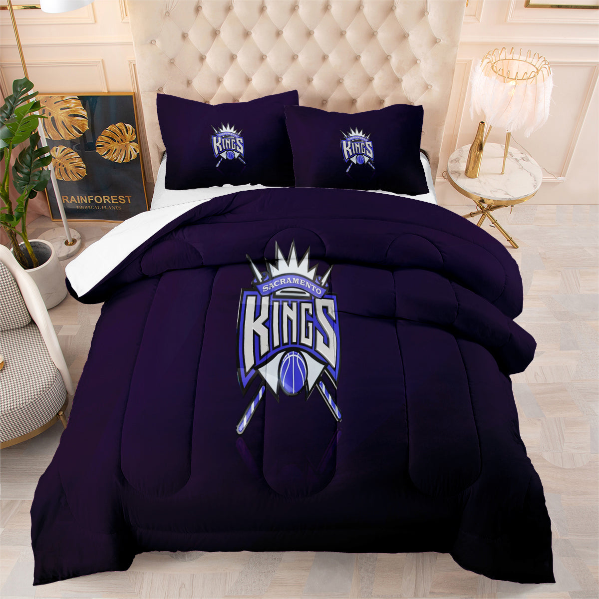 Sacramento Basketball Kings Comforter Pillowcases 3PC Sets All Season Reversible Quilted Duvet