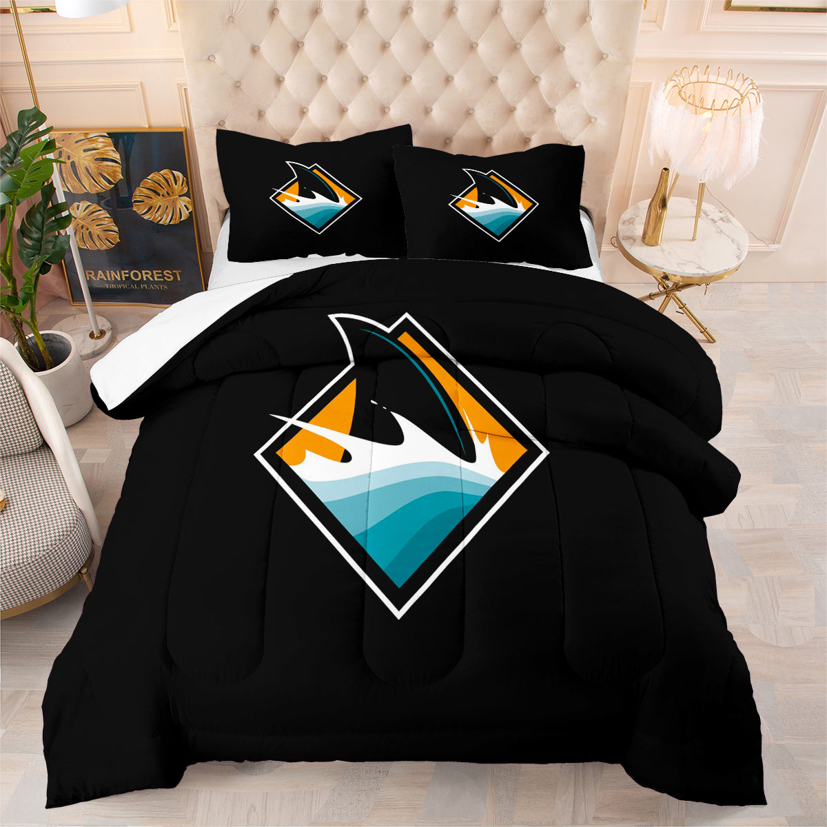 San Jose Hockey Sharks Comforter Pillowcases 3PC Sets Blanket All Season Reversible Quilted Duvet