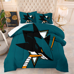 San Jose Hockey Sharks Comforter Pillowcases 3PC Sets Blanket All Season Reversible Quilted Duvet