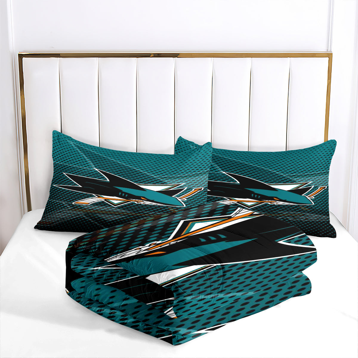 San Jose Hockey Sharks Comforter Pillowcases 3PC Sets Blanket All Season Reversible Quilted Duvet