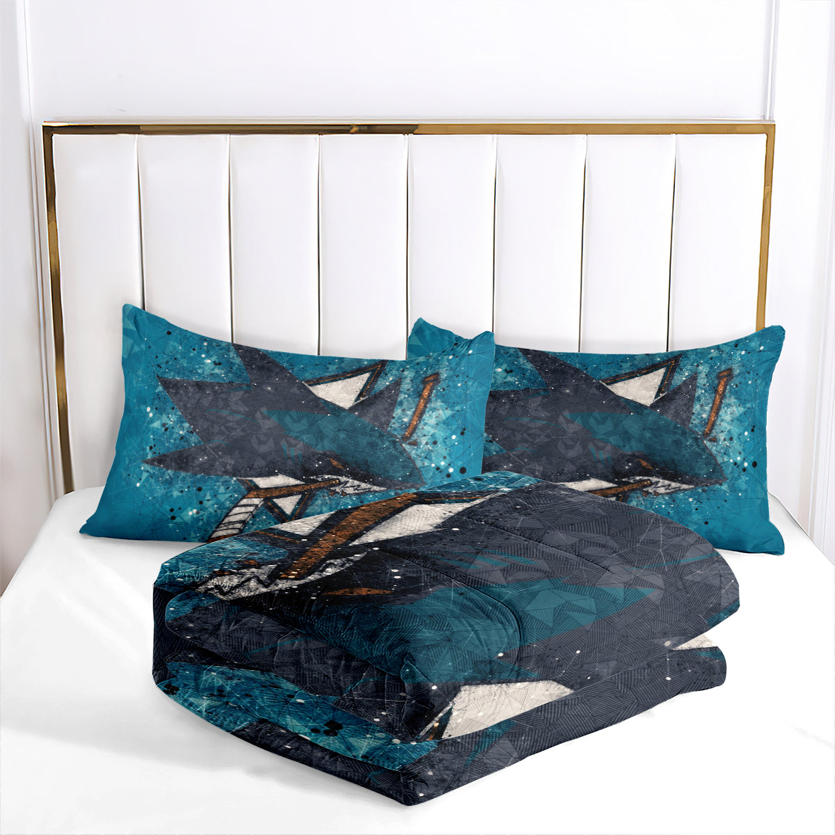San Jose Hockey Sharks Comforter Pillowcases 3PC Sets Blanket All Season Reversible Quilted Duvet