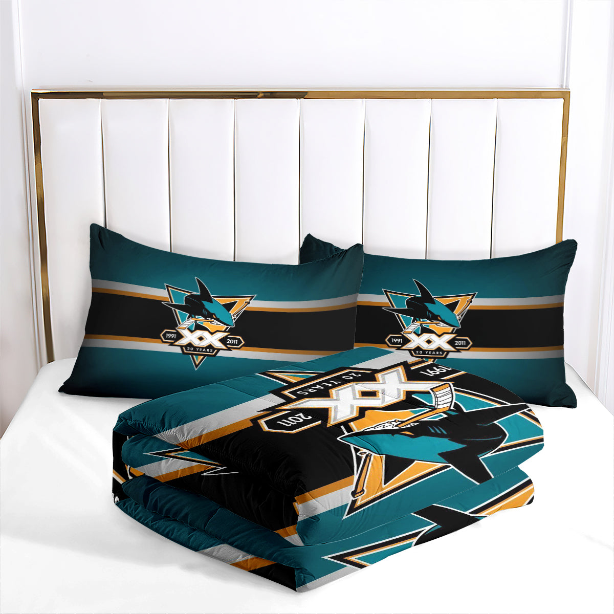 San Jose Hockey Sharks Comforter Pillowcases 3PC Sets Blanket All Season Reversible Quilted Duvet