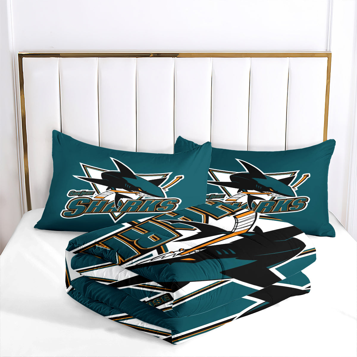 San Jose Hockey Sharks Comforter Pillowcases 3PC Sets Blanket All Season Reversible Quilted Duvet