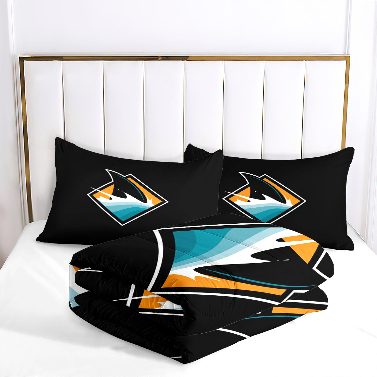 San Jose Hockey Sharks Comforter Pillowcases 3PC Sets Blanket All Season Reversible Quilted Duvet