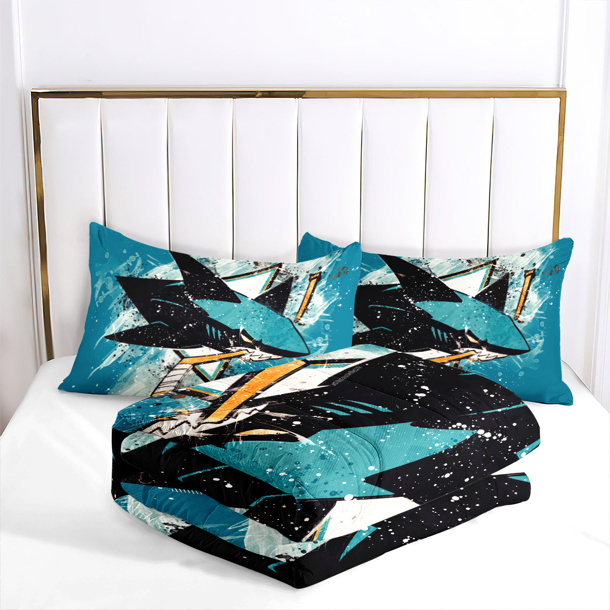 San Jose Hockey Sharks Comforter Pillowcases 3PC Sets Blanket All Season Reversible Quilted Duvet