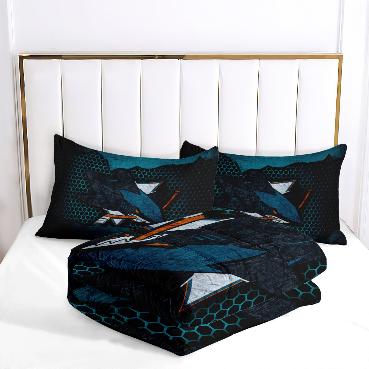 San Jose Hockey Sharks Comforter Pillowcases 3PC Sets Blanket All Season Reversible Quilted Duvet