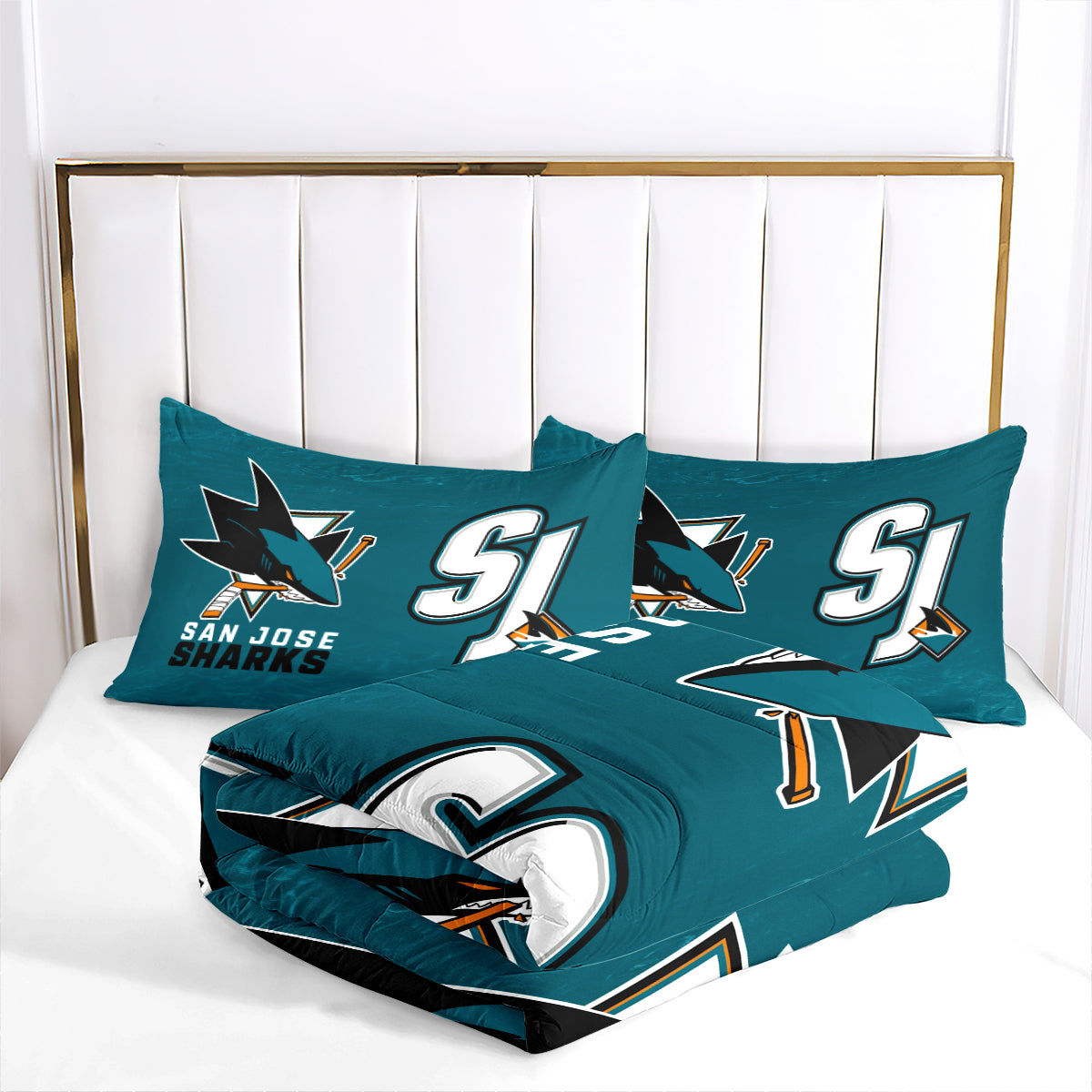 San Jose Hockey Sharks Comforter Pillowcases 3PC Sets Blanket All Season Reversible Quilted Duvet