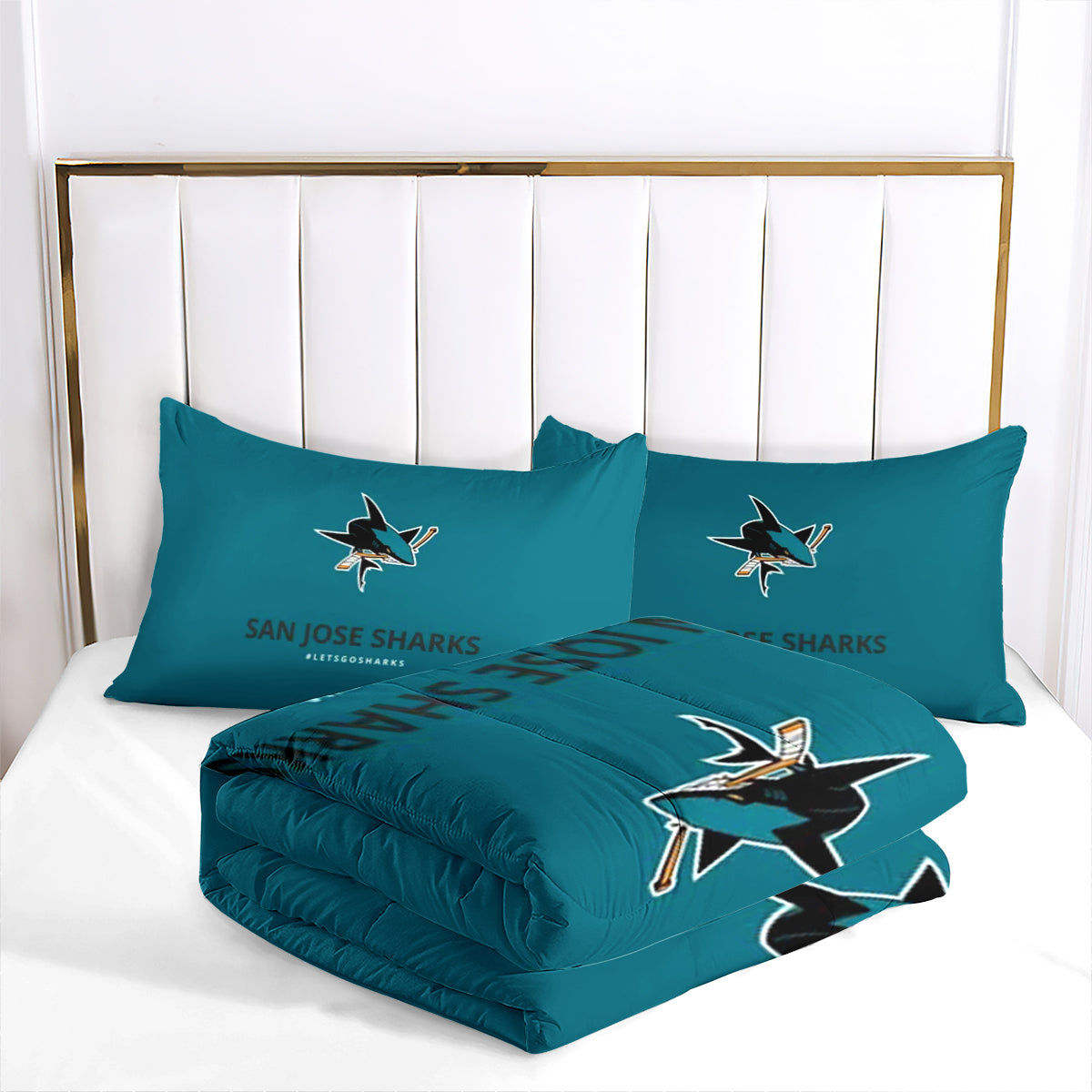 San Jose Hockey Sharks Comforter Pillowcases 3PC Sets Blanket All Season Reversible Quilted Duvet