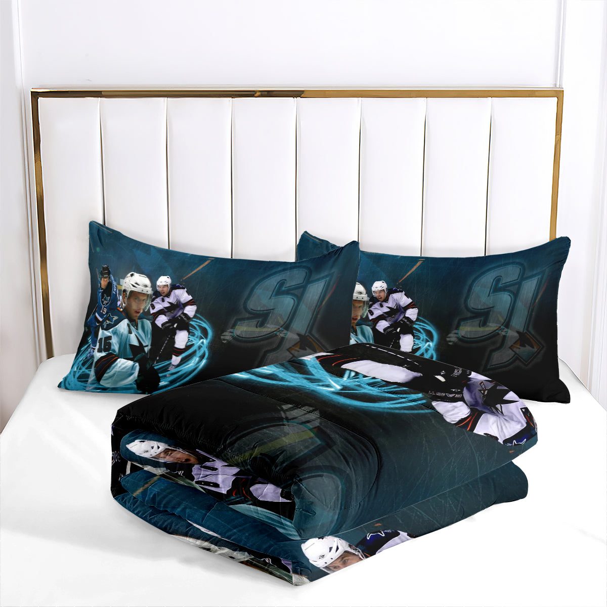 San Jose Hockey Sharks Comforter Pillowcases 3PC Sets Blanket All Season Reversible Quilted Duvet