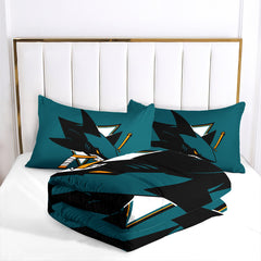 San Jose Hockey Sharks Comforter Pillowcases 3PC Sets Blanket All Season Reversible Quilted Duvet