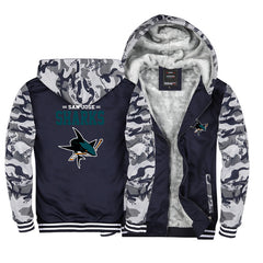 San Jose Sharks Jackets Hockey Team Unisex Lined Hoodie Fleece Sweatshirt Full Zipper Hooded Thicken Jacket