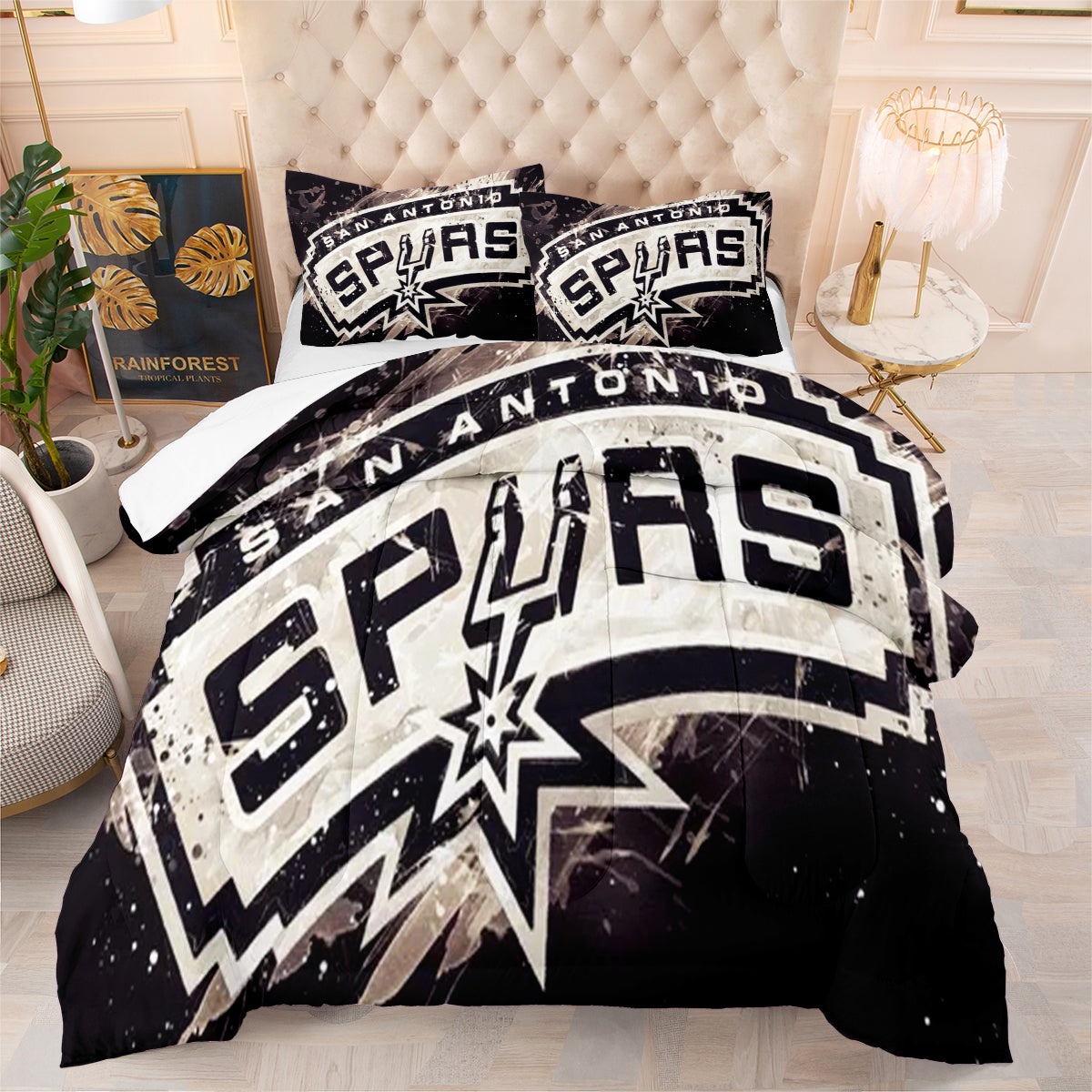 San Antonio Basketball Spurs Comforter Pillowcases 3PC Sets All Season Reversible Quilted Duvet