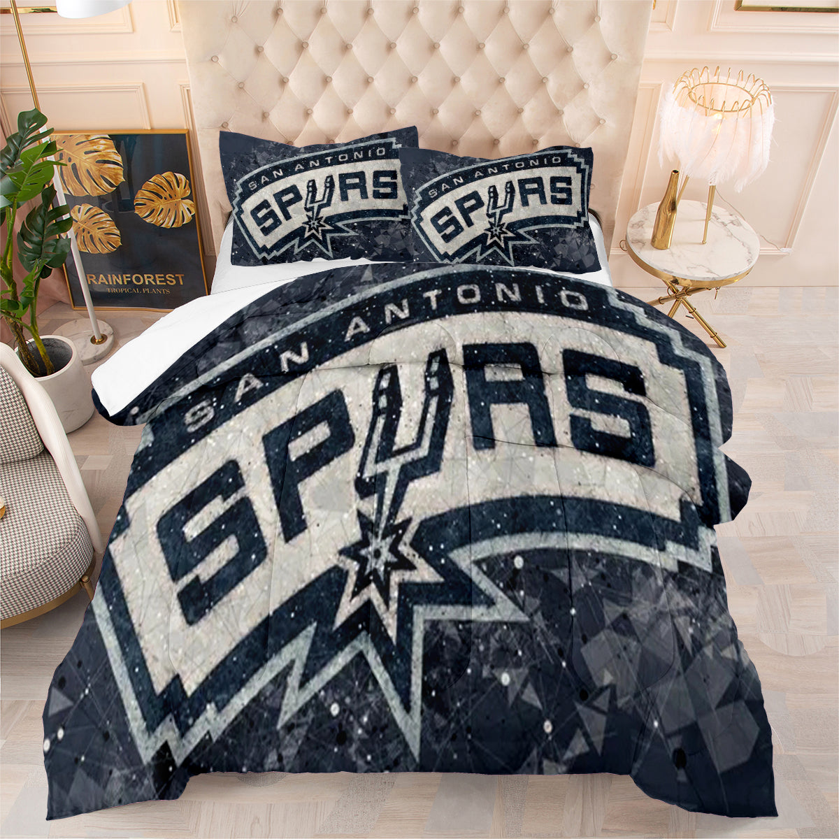San Antonio Basketball Spurs Comforter Pillowcases 3PC Sets All Season Reversible Quilted Duvet