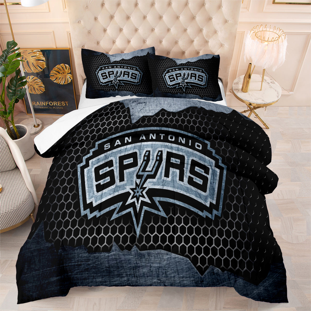 San Antonio Basketball Spurs Comforter Pillowcases 3PC Sets All Season Reversible Quilted Duvet