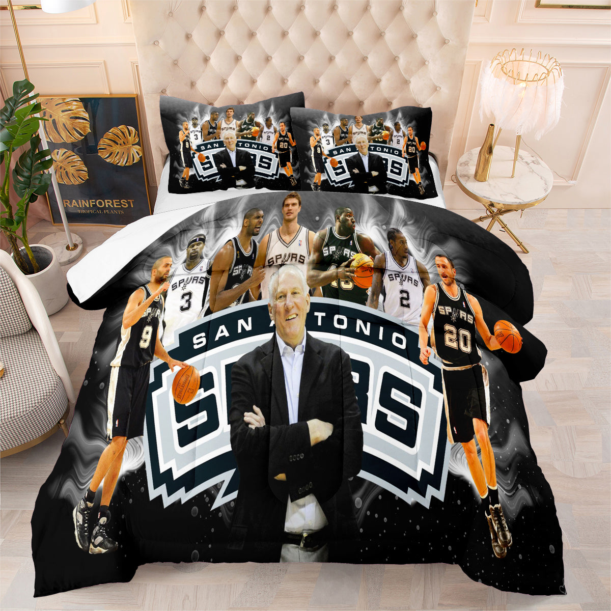 San Antonio Basketball Spurs Comforter Pillowcases 3PC Sets All Season Reversible Quilted Duvet