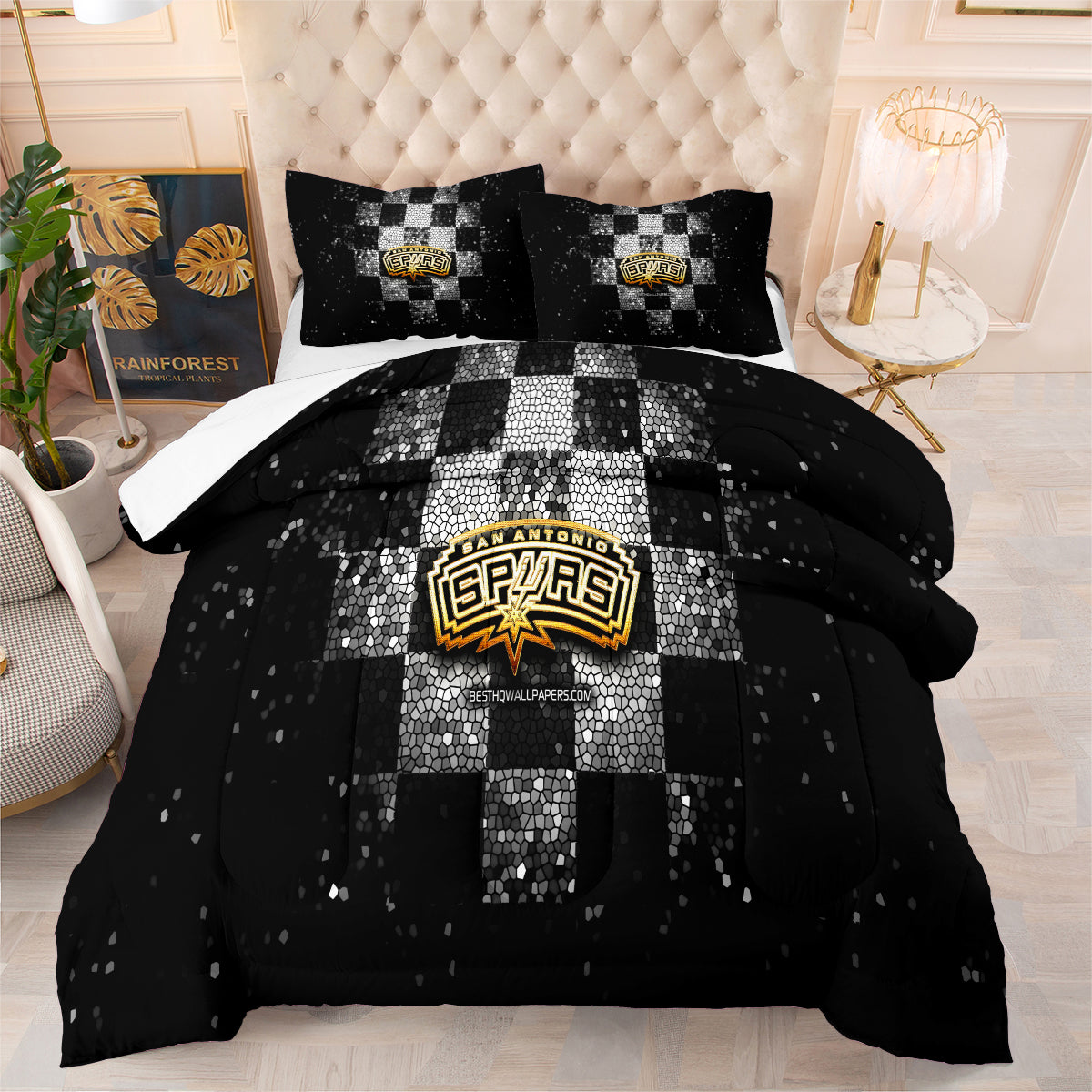 San Antonio Basketball Spurs Comforter Pillowcases 3PC Sets All Season Reversible Quilted Duvet