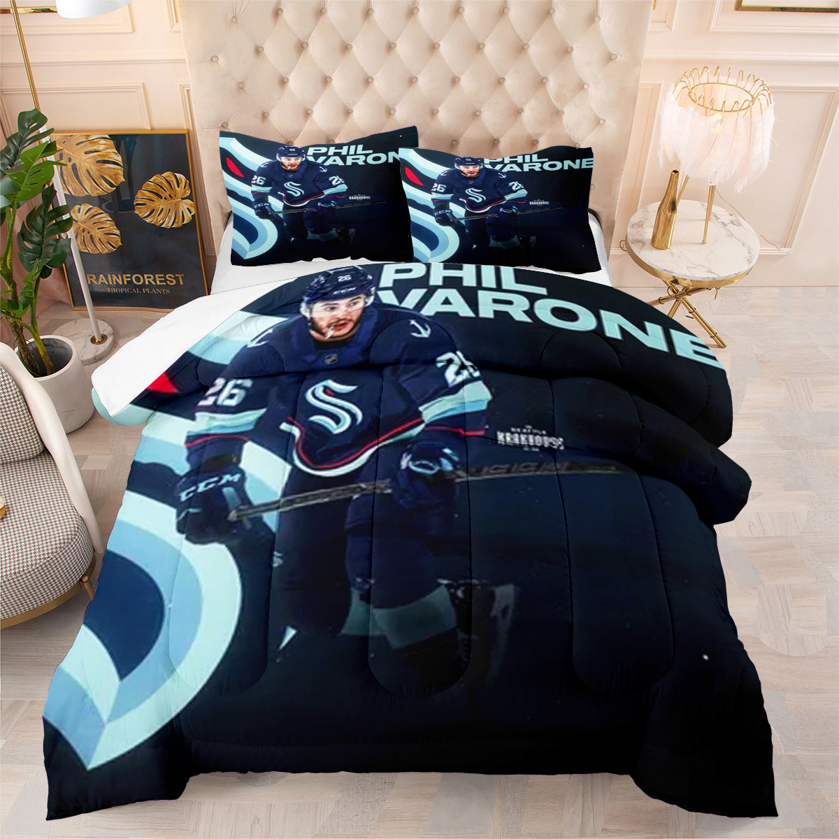 Seattle Hockey Kraken Comforter Pillowcases 3PC Sets Blanket All Season Reversible Quilted Duvet