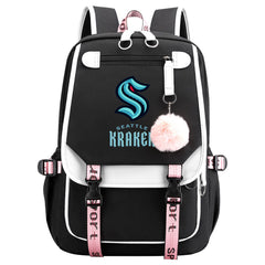 Seattle Kraken Hockey League Waterproof Backpack School Notebook Travel Bag USB Charging