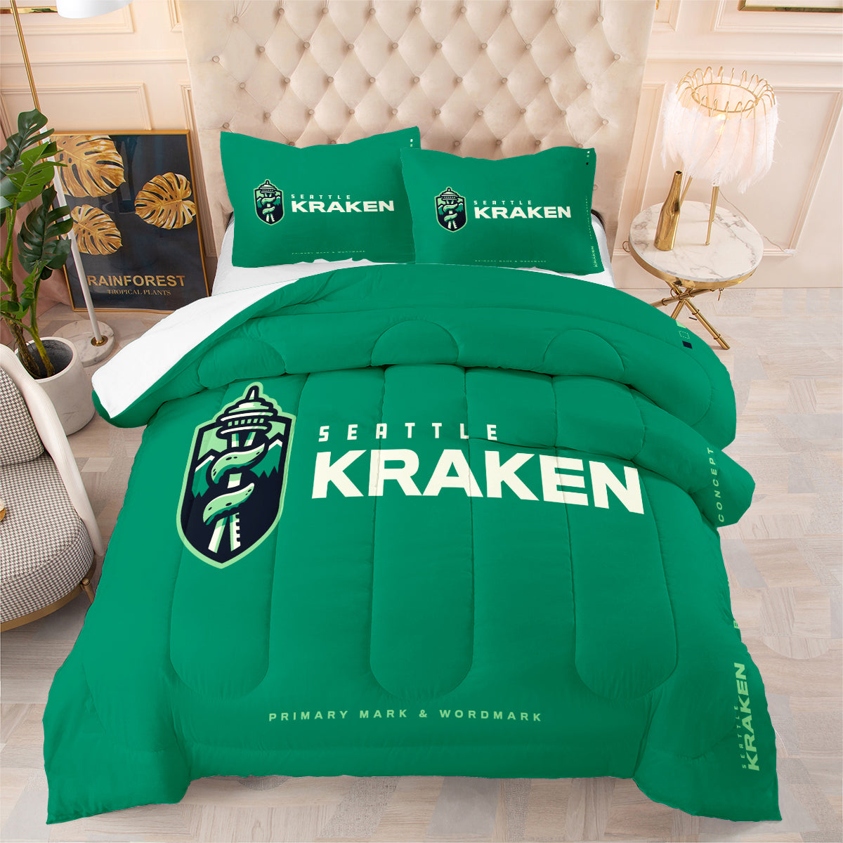 Seattle Hockey Kraken Comforter Pillowcases 3PC Sets Blanket All Season Reversible Quilted Duvet