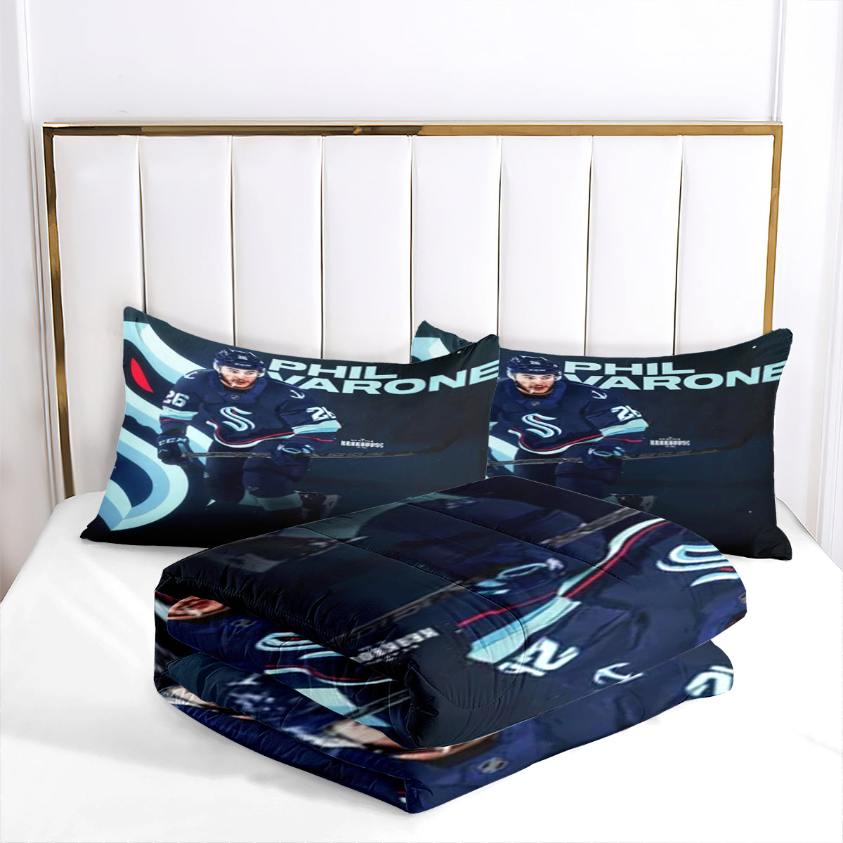 Seattle Hockey Kraken Comforter Pillowcases 3PC Sets Blanket All Season Reversible Quilted Duvet