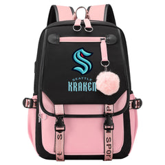 Seattle Kraken Hockey League Waterproof Backpack School Notebook Travel Bag USB Charging