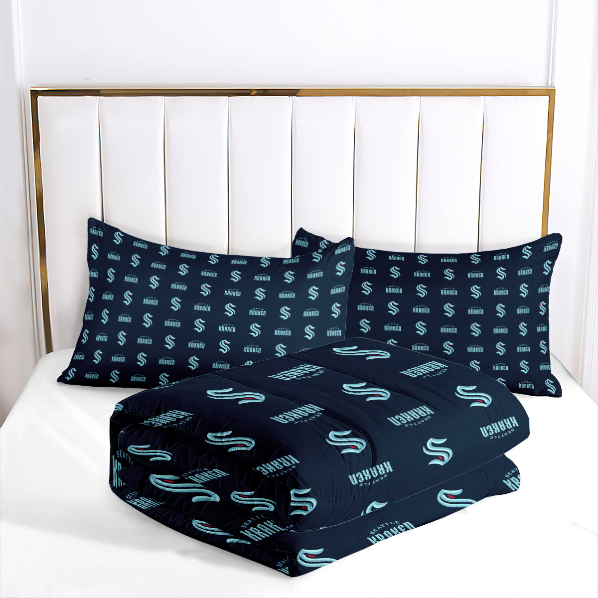 Seattle Hockey Kraken Comforter Pillowcases 3PC Sets Blanket All Season Reversible Quilted Duvet