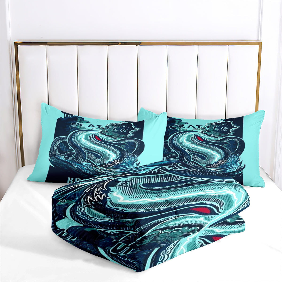 Seattle Hockey Kraken Comforter Pillowcases 3PC Sets Blanket All Season Reversible Quilted Duvet