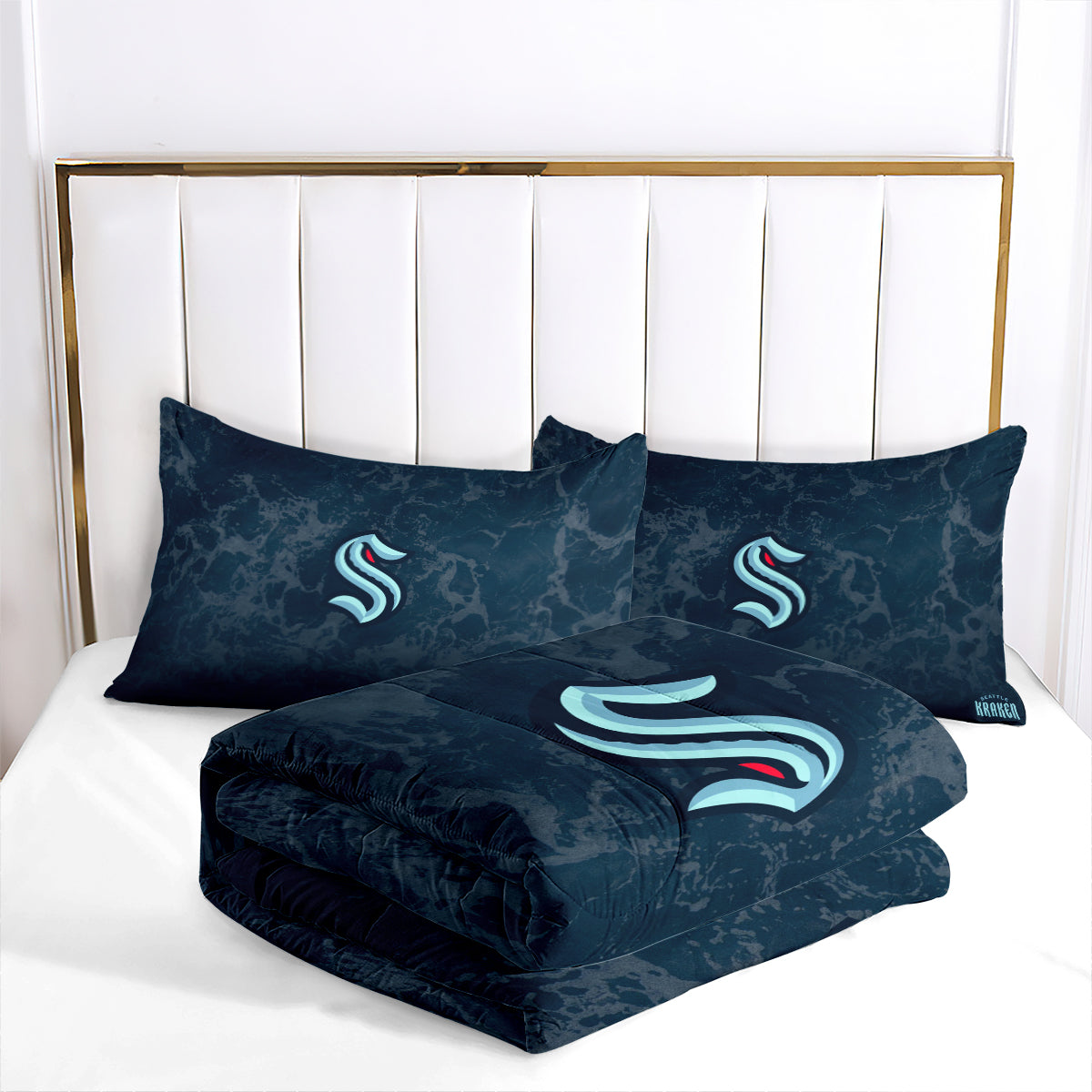 Seattle Hockey Kraken Comforter Pillowcases 3PC Sets Blanket All Season Reversible Quilted Duvet