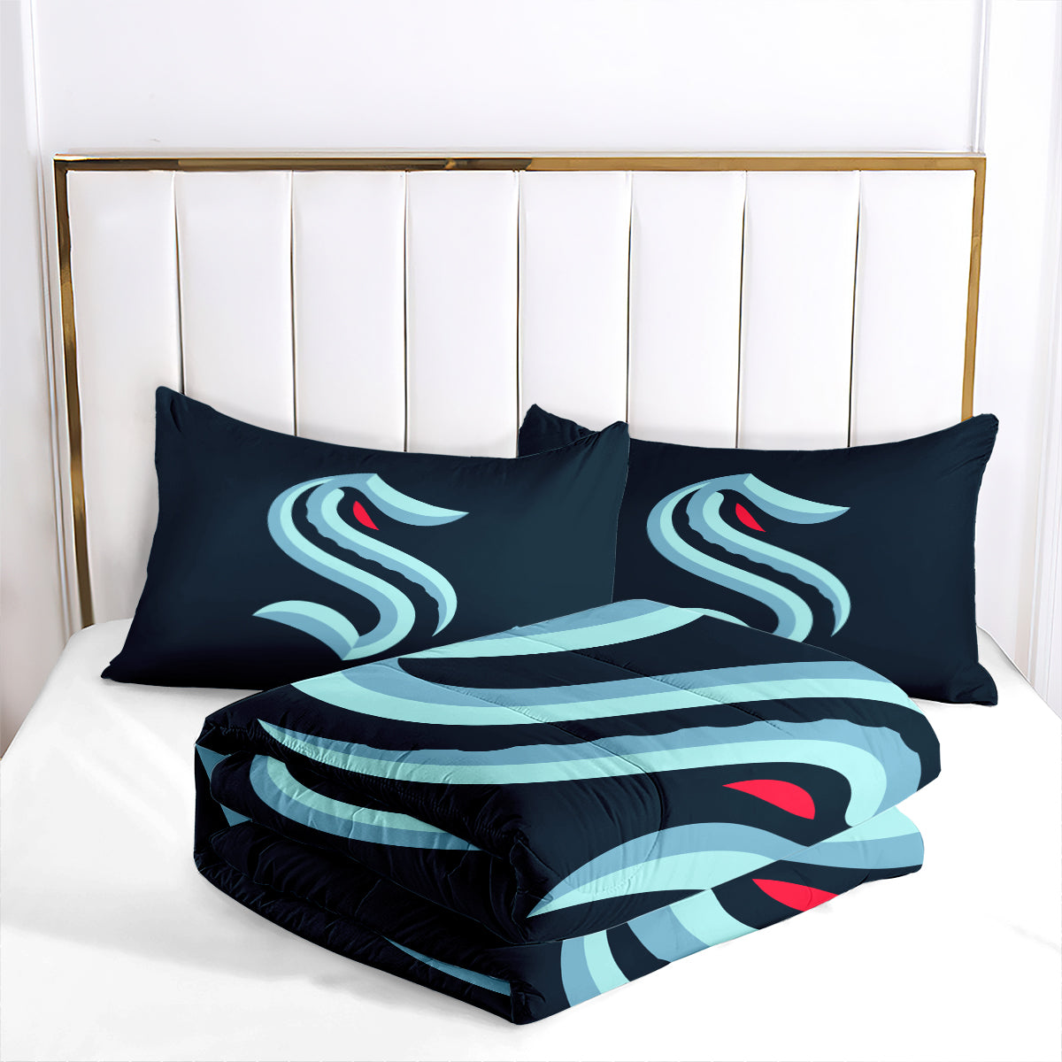 Seattle Hockey Kraken Comforter Pillowcases 3PC Sets Blanket All Season Reversible Quilted Duvet