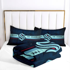 Seattle Hockey Kraken Comforter Pillowcases 3PC Sets Blanket All Season Reversible Quilted Duvet