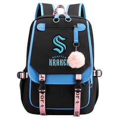 Seattle Kraken Hockey League Waterproof Backpack School Notebook Travel Bag USB Charging