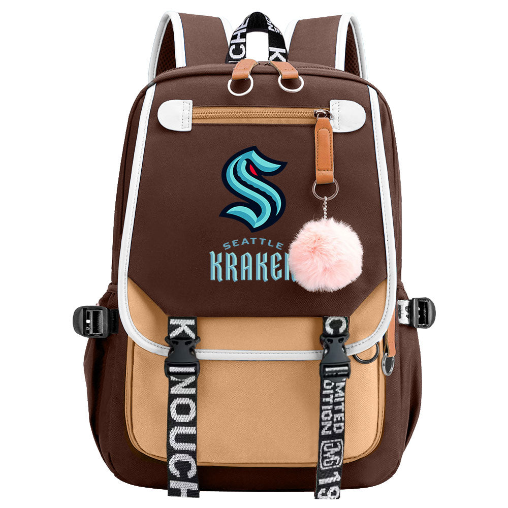 Seattle Kraken Hockey League Waterproof Backpack School Notebook Travel Bag USB Charging