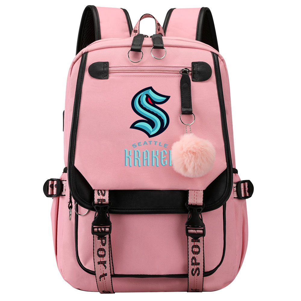 Seattle Kraken Hockey League Waterproof Backpack School Notebook Travel Bag USB Charging