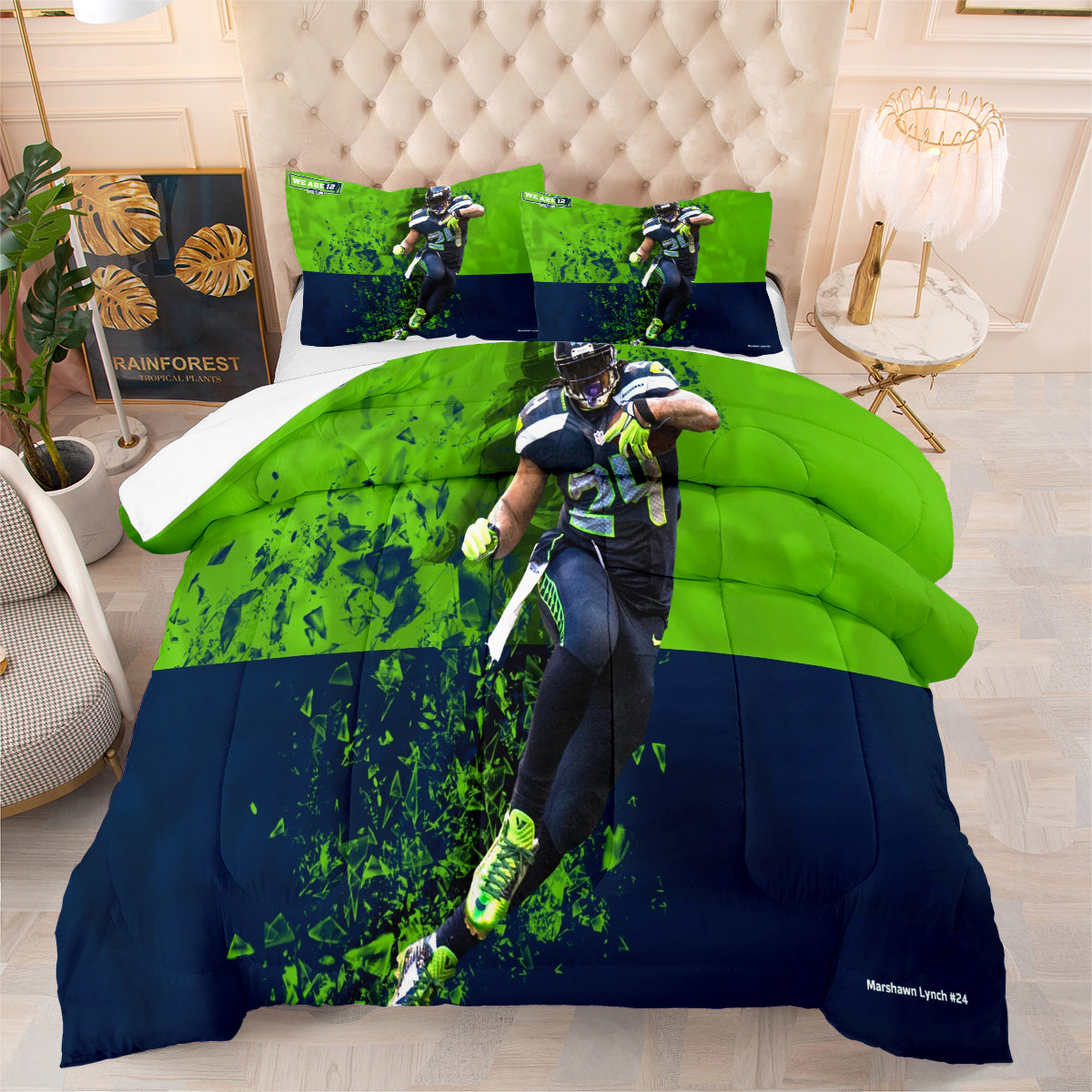Seattle Rugby Seahawks Comforter Pillowcases 3PC Sets Blanket All Season Reversible Quilted Duvet