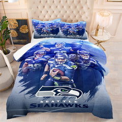 Seattle Rugby Seahawks Comforter Pillowcases 3PC Sets Blanket All Season Reversible Quilted Duvet