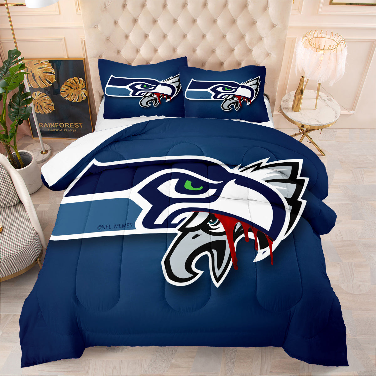 Seattle Rugby Seahawks Comforter Pillowcases 3PC Sets Blanket All Season Reversible Quilted Duvet