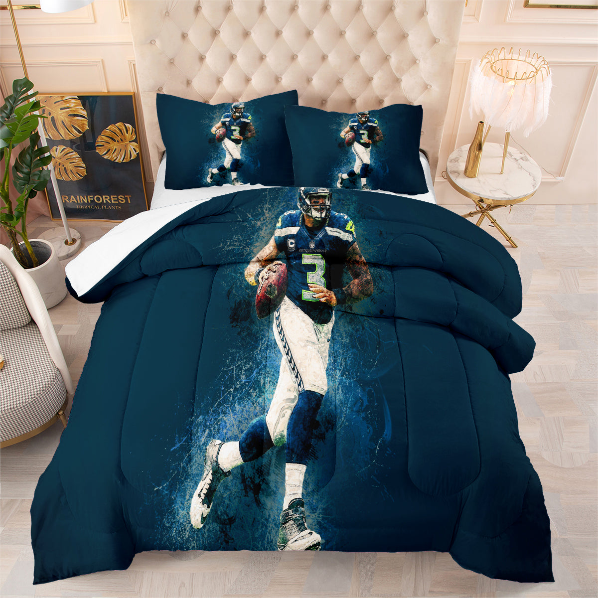 Seattle Rugby Seahawks Comforter Pillowcases 3PC Sets Blanket All Season Reversible Quilted Duvet
