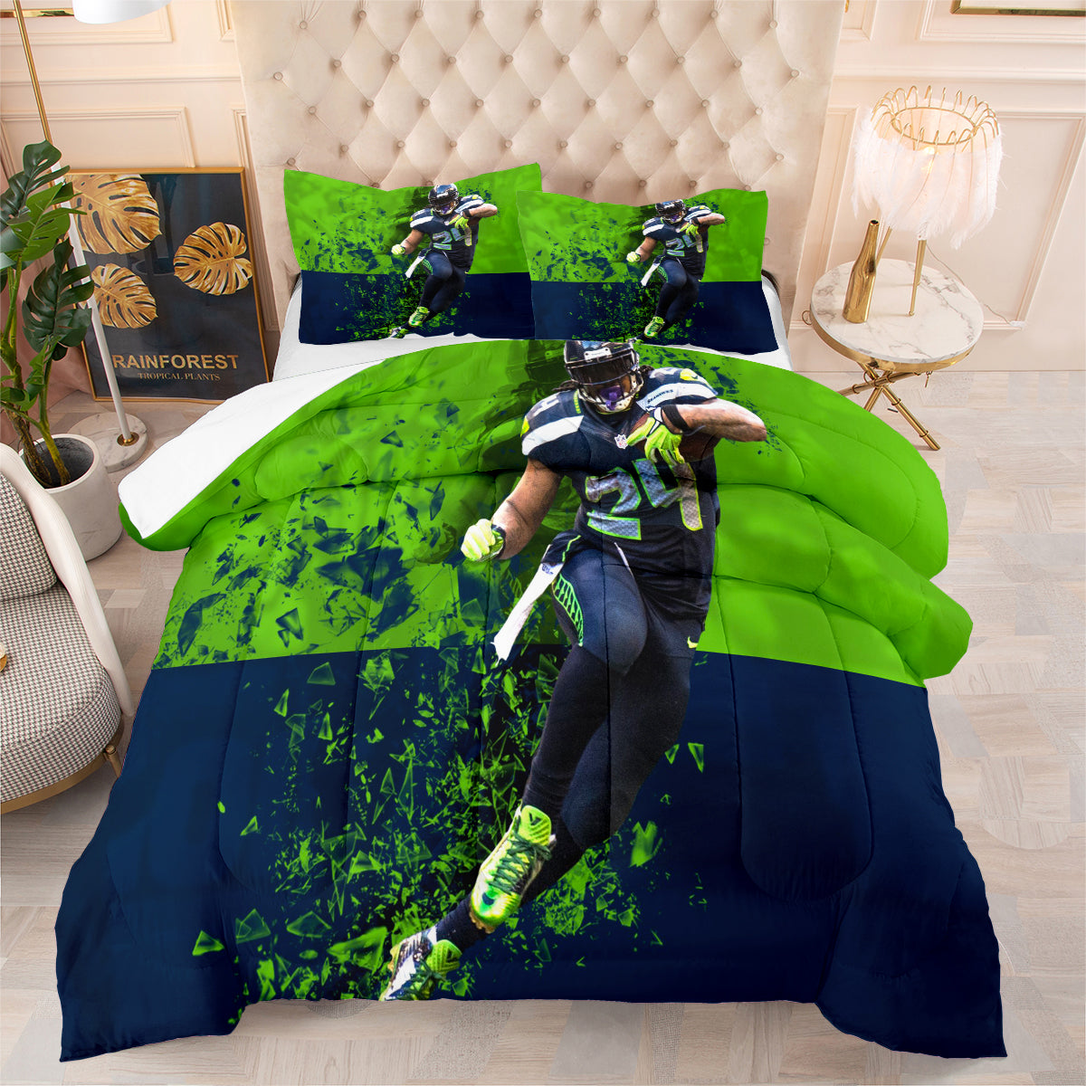 Seattle Rugby Seahawks Comforter Pillowcases 3PC Sets Blanket All Season Reversible Quilted Duvet