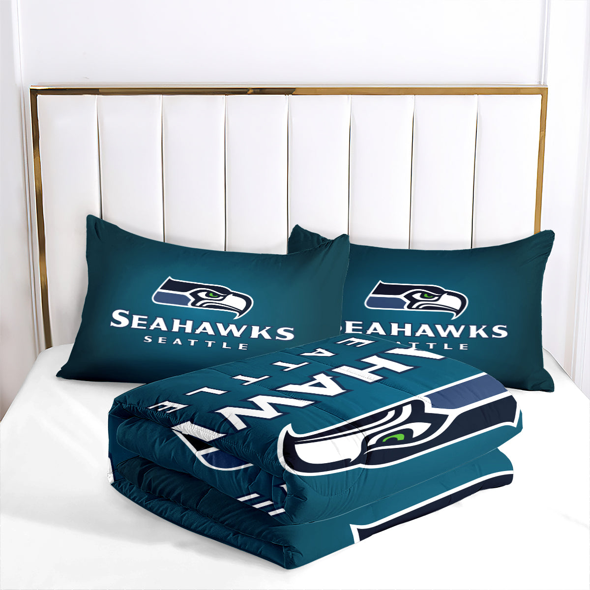 Seattle Rugby Seahawks Comforter Pillowcases 3PC Sets Blanket All Season Reversible Quilted Duvet